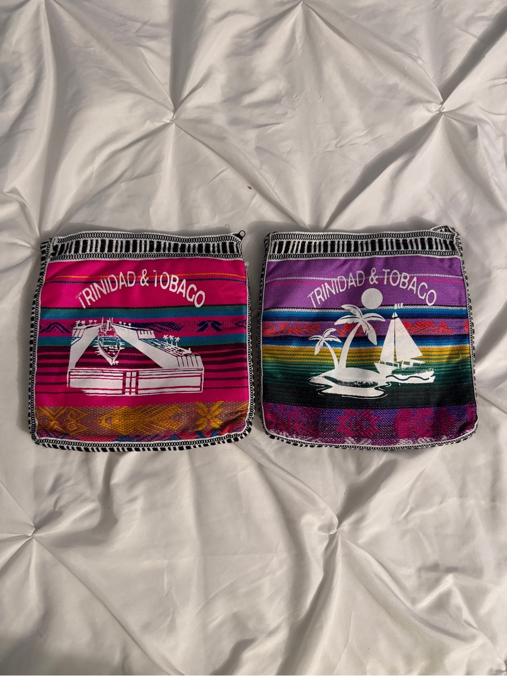 Trinidad & Tobago Multicolor Cotton Mini Bags Travel Satchel Pink & Purple
